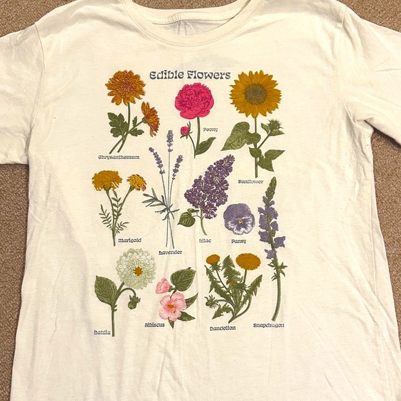Edible Flowers Print Juniors T-Shirt - Cream - Size Large L - Picture 3 of 8